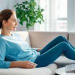 자기장치료 - **Prompt:** A cozy scene inside a modern Russian apartment. A woman in her late 40s, dressed in comf...