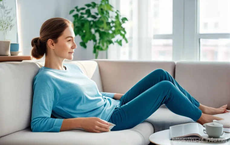 자기장치료 - **Prompt:** A cozy scene inside a modern Russian apartment. A woman in her late 40s, dressed in comf...