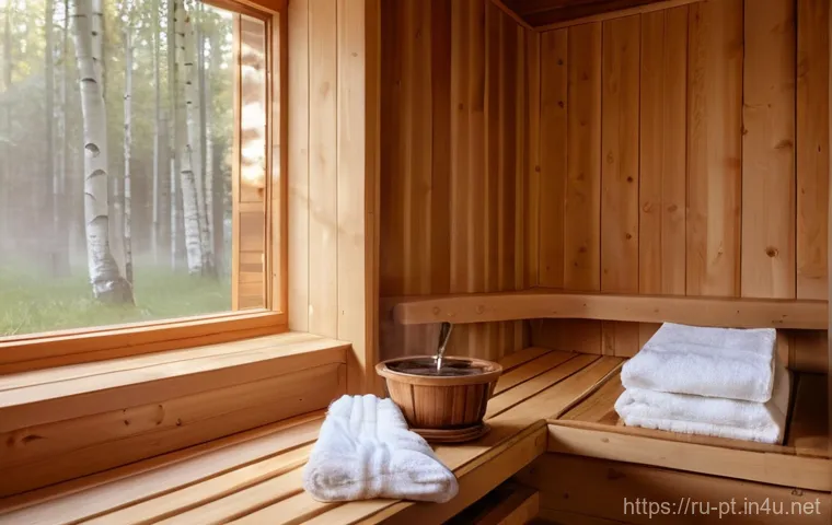 온열 및 한랭치료 - **"A serene young woman is relaxing inside a traditional Russian banya or Finnish sauna. She is mode...