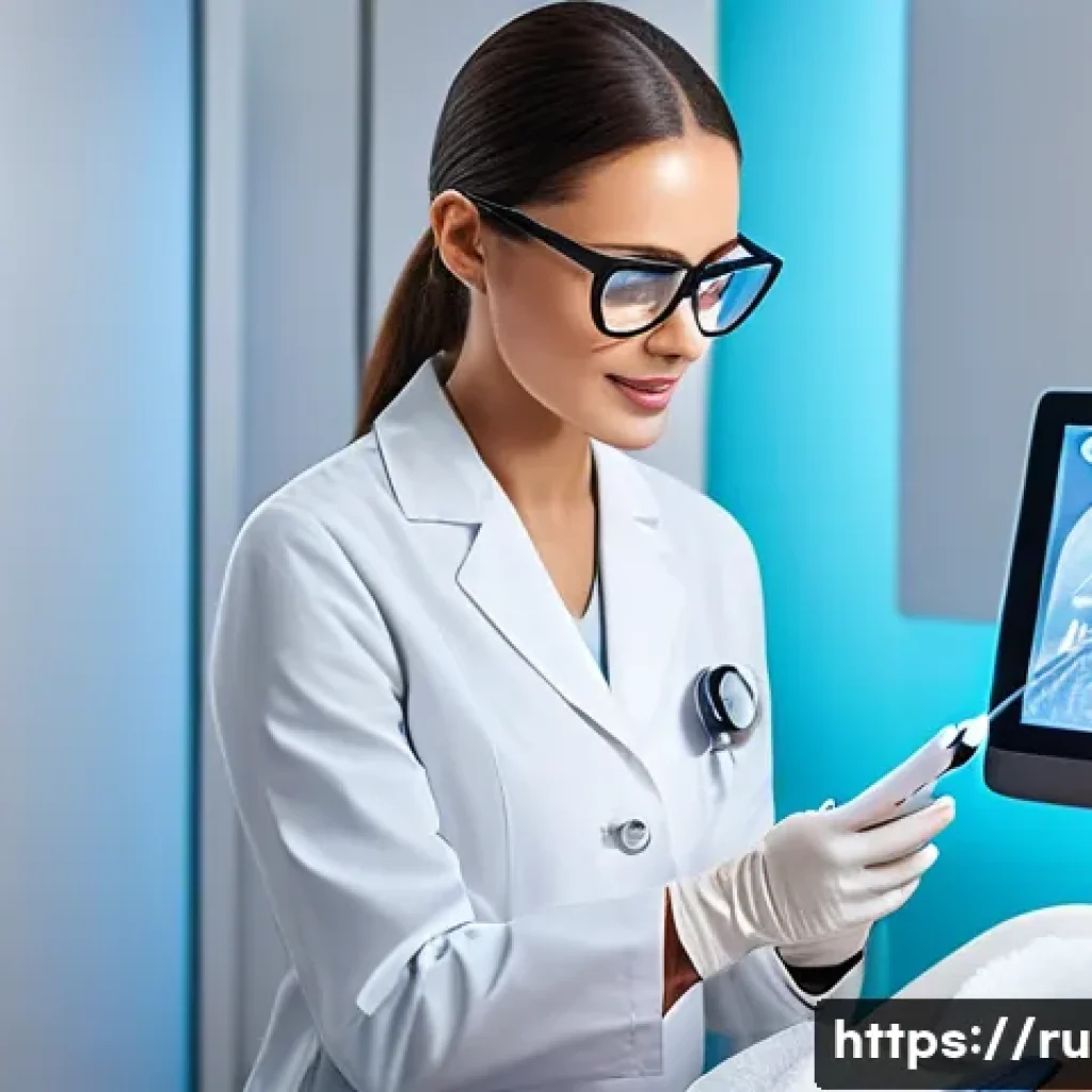 레이저치료 - A modern medical aesthetic clinic room with advanced laser equipment, featuring a sleek erbium laser...