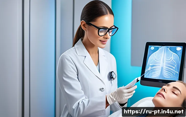 레이저치료 - A modern medical aesthetic clinic room with advanced laser equipment, featuring a sleek erbium laser...